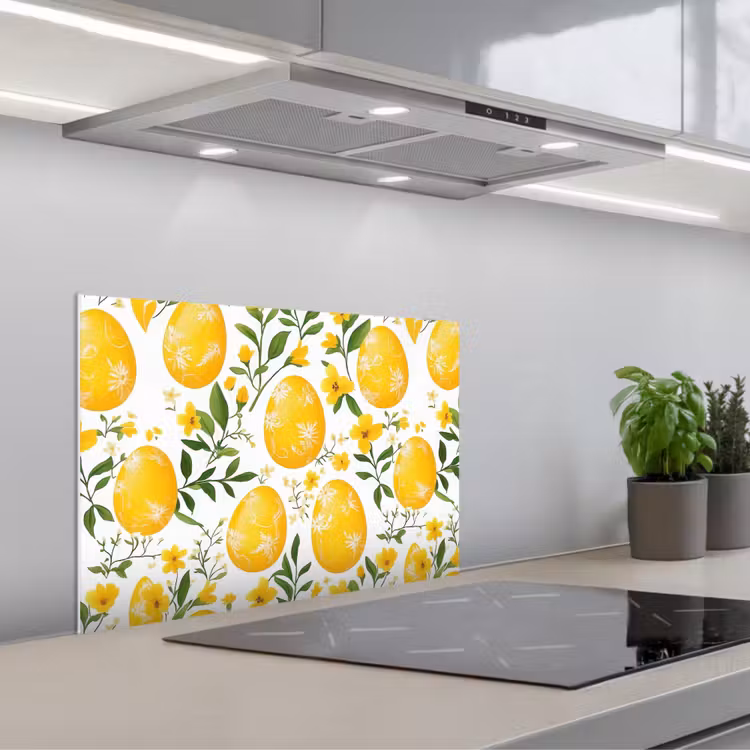 Kitchen splashback for hob - Flowers - Easter eggs - Yellow — 1