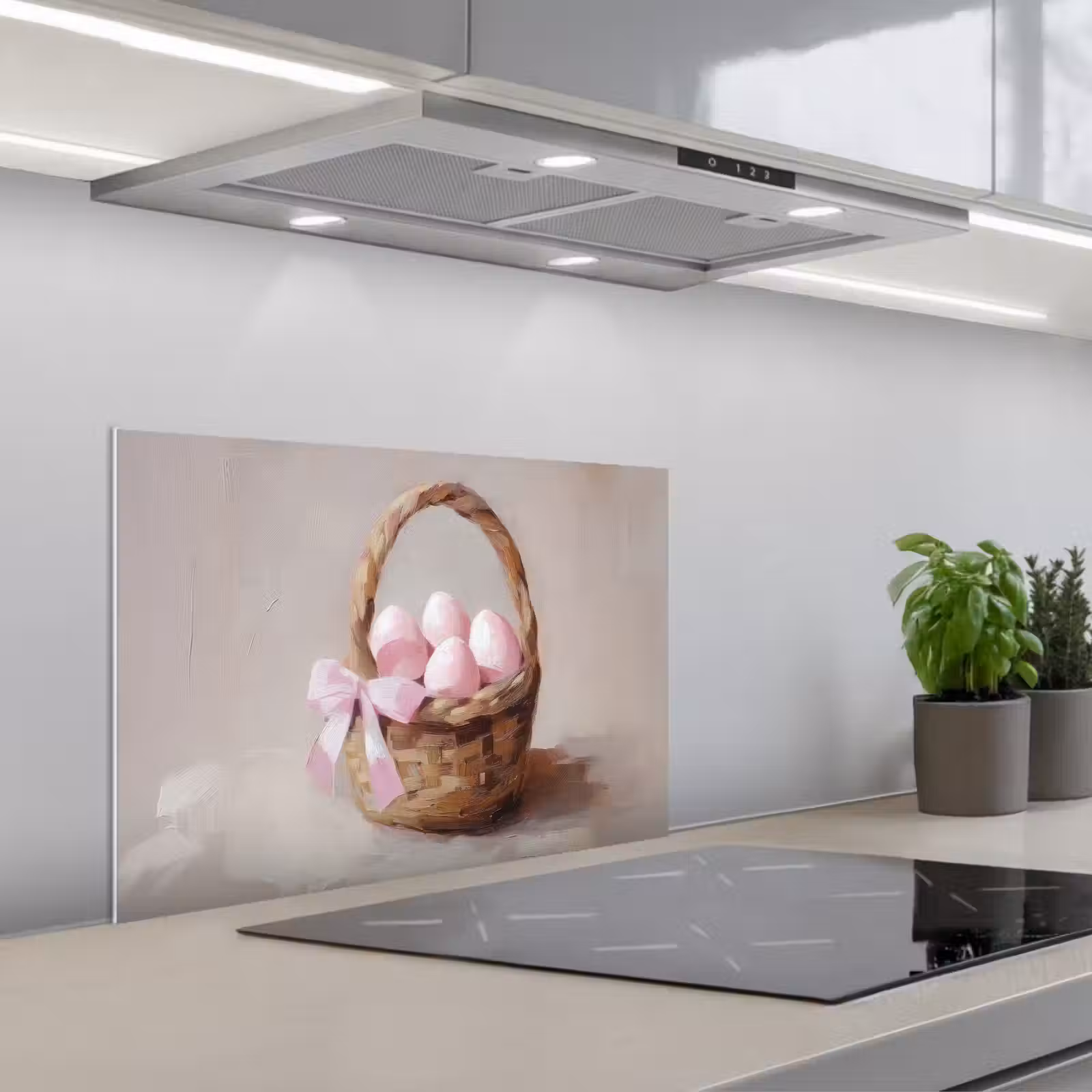 Kitchen splashback for hob - Basket - Eggs - Pink — 1