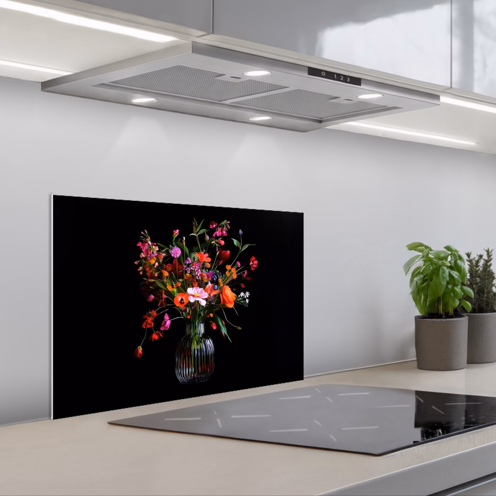 Kitchen splashback for hob - Bouquet - Field Flowers - Vase — 1