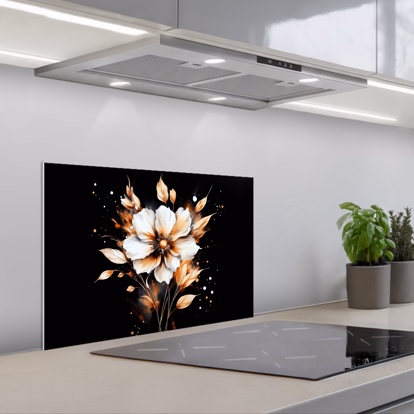 Kitchen splashback for hob - Flower - Paint - Gold - Graffiti - Modern — 1