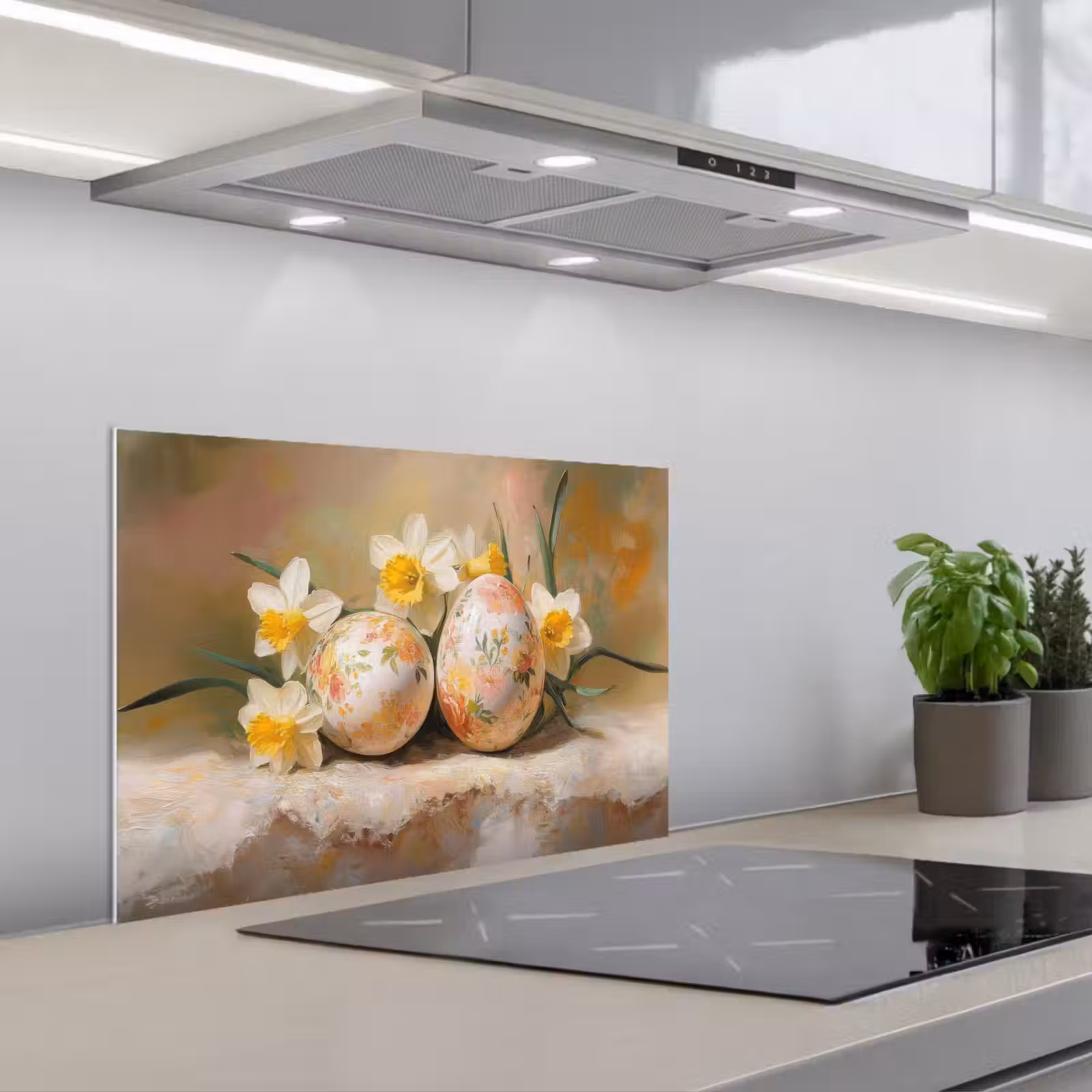 Kitchen splashback for hob - Flowers - Eggs - Painted — 1