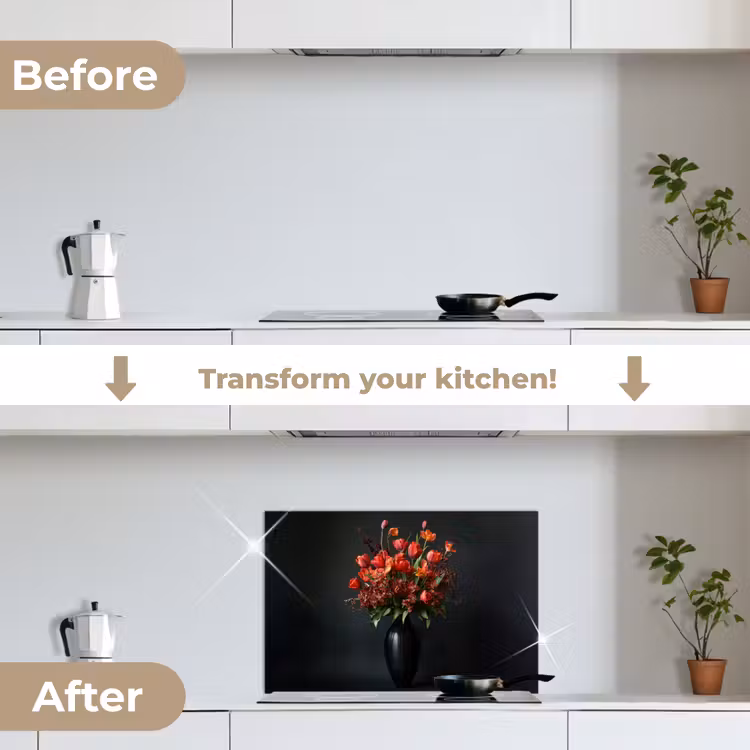 Kitchen splashback for hob - Bouquet - Tulips - Vase - Red — 7