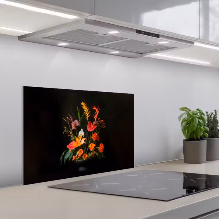 Kitchen splashback for hob - Bowl - Bouquet - Flowers — 1