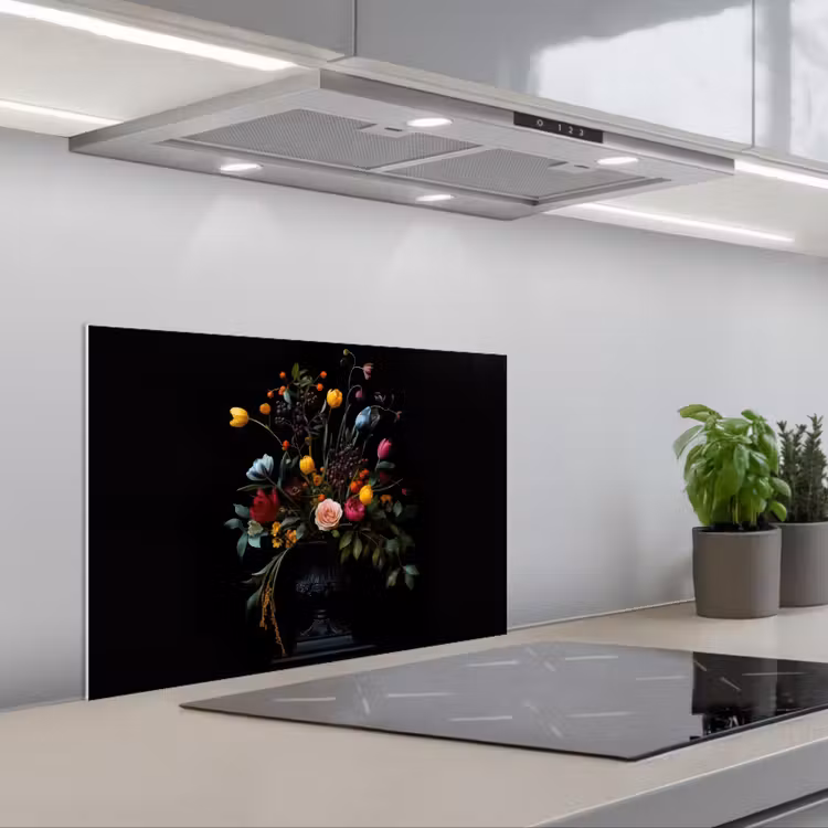 Kitchen splashback for hob - Classic - Vase - Bouquet - Flowers — 1