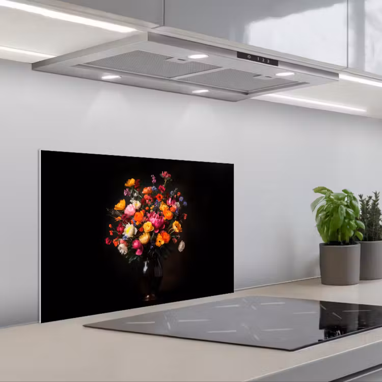 Kitchen splashback for hob - Colorful - Bouquet - Vase - Dark brown — 1