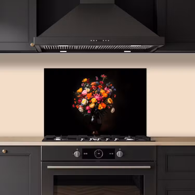 Kitchen splashback for hob - Colorful - Bouquet - Vase - Dark brown — 5