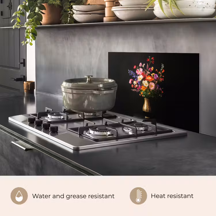 Kitchen splashback for hob - Colorful - Bouquet - Vase - Gold — 2