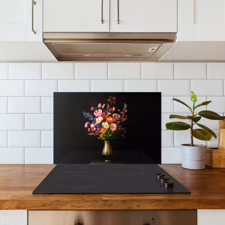 Kitchen splashback for hob - Colorful - Bouquet - Vase - Gold — 3