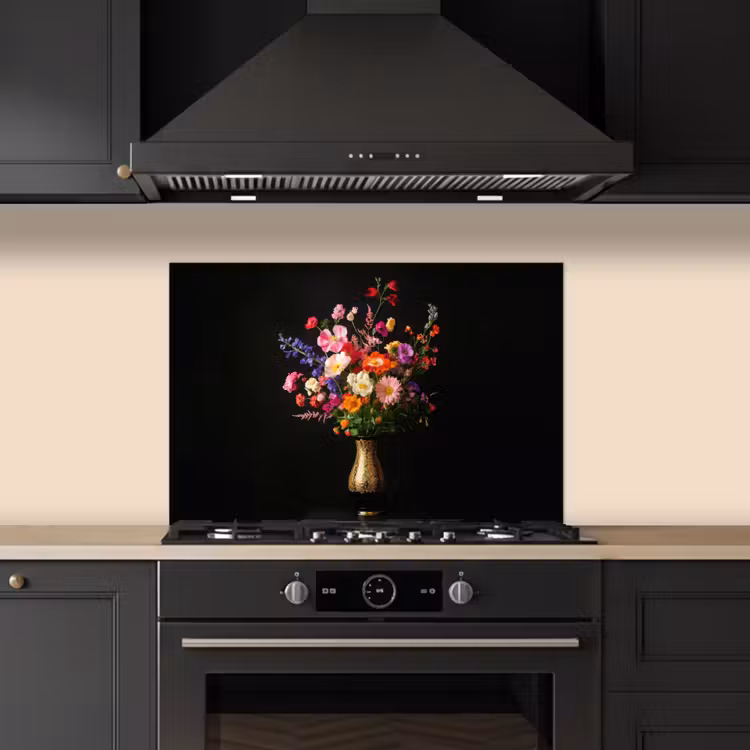 Kitchen splashback for hob - Colorful - Bouquet - Vase - Gold — 5