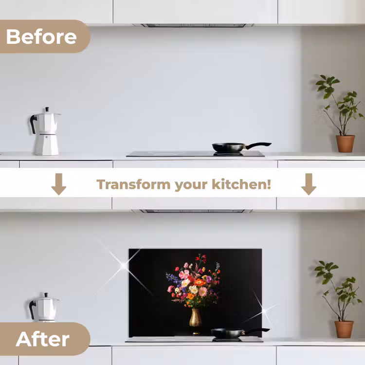 Kitchen splashback for hob - Colorful - Bouquet - Vase - Gold — 7