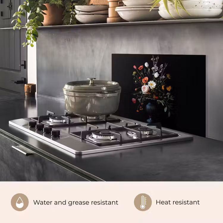 Kitchen splashback for hob - Flower arrangement - Vase - Black — 2