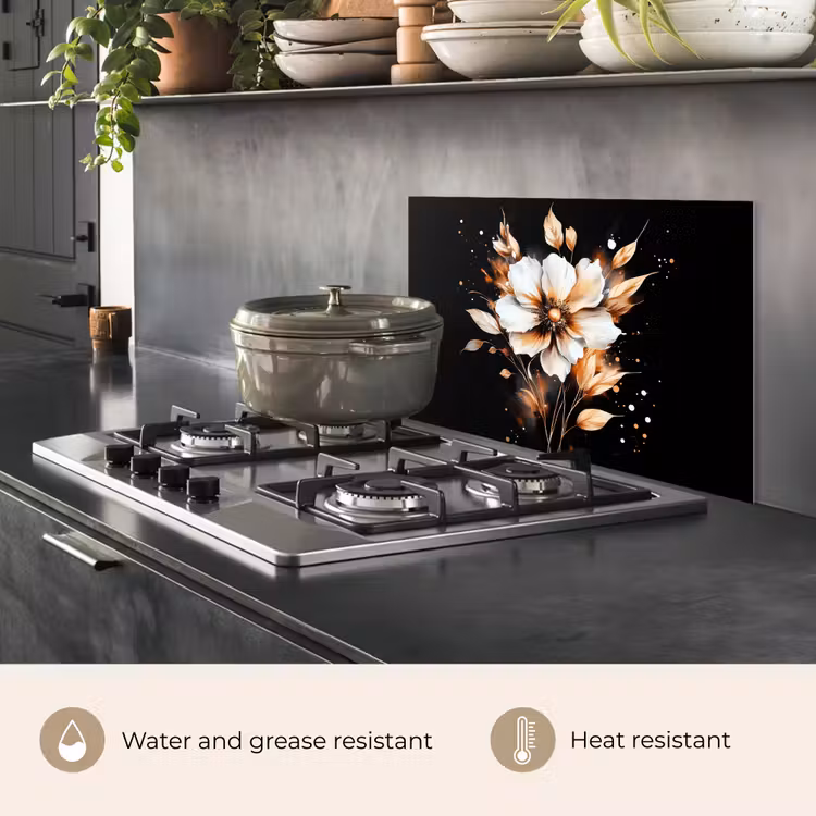 Kitchen splashback for hob - Flower - Paint - Gold - Graffiti - Modern — 2