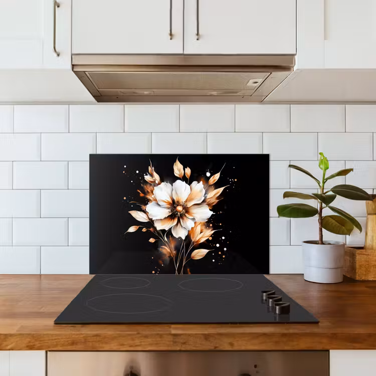 Kitchen splashback for hob - Flower - Paint - Gold - Graffiti - Modern — 3