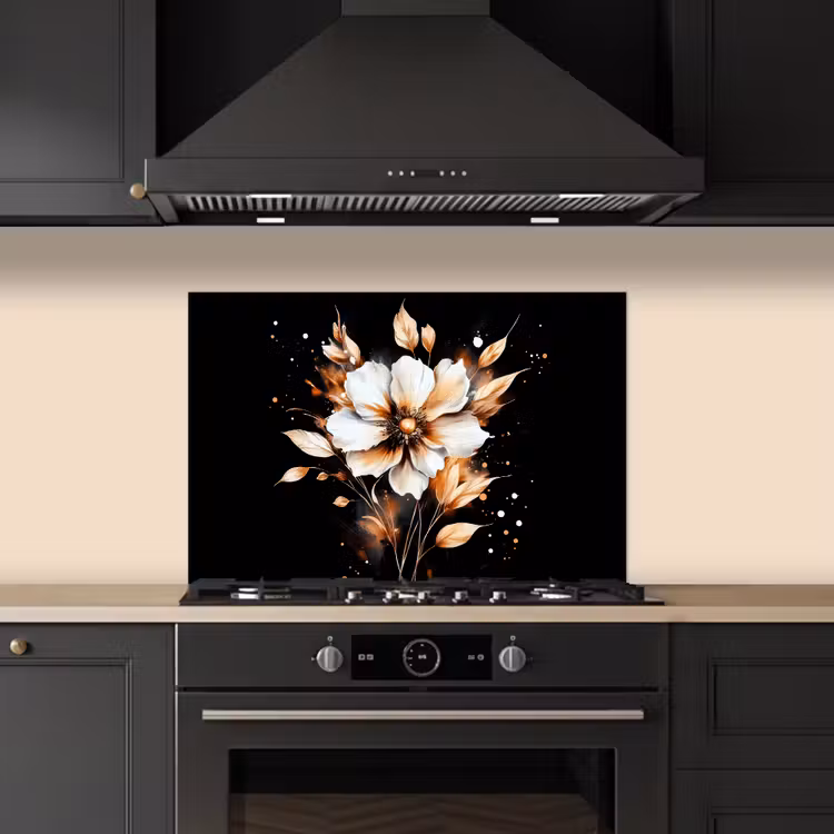 Kitchen splashback for hob - Flower - Paint - Gold - Graffiti - Modern — 5