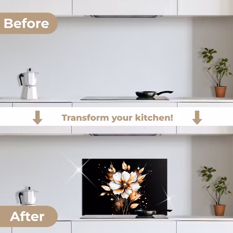 Kitchen splashback for hob - Flower - Paint - Gold - Graffiti - Modern — 7