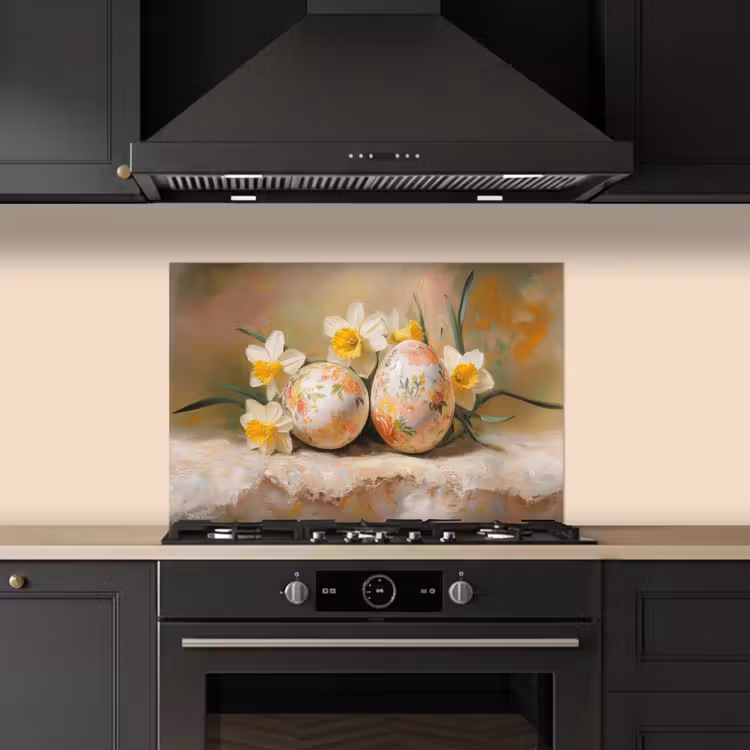 Kitchen splashback for hob - Flowers - Eggs - Painted — 5