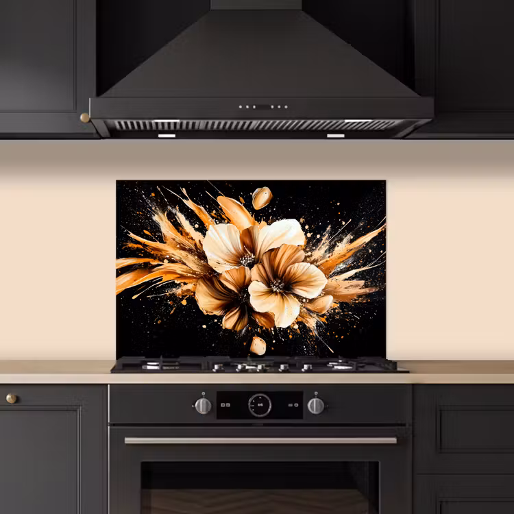 Kitchen splashback for hob - Flowers - Gold - Graffiti - Black - Abstract — 5