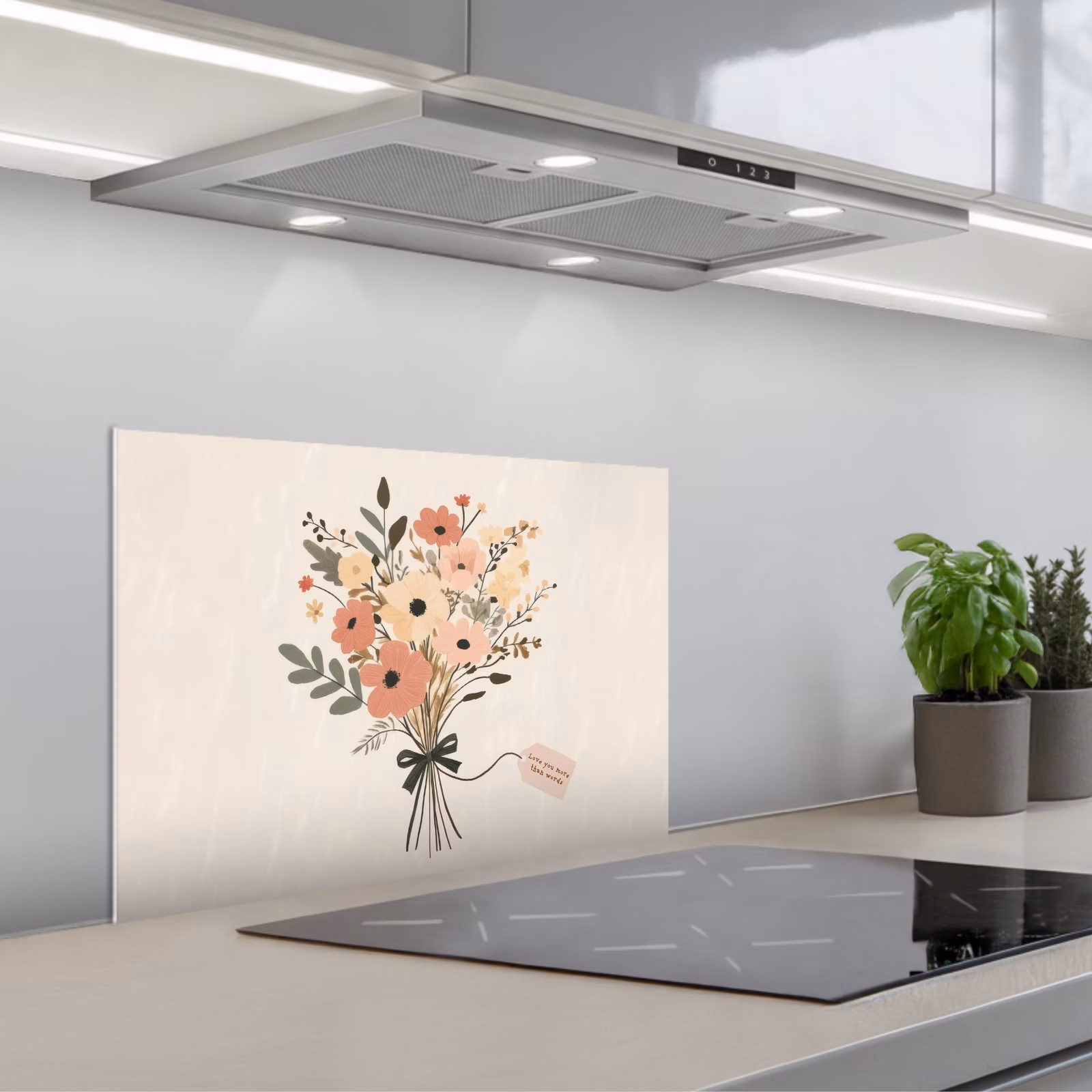 Kitchen splashback for hob - Flowers - Quote - Beige - Ribbon — 1