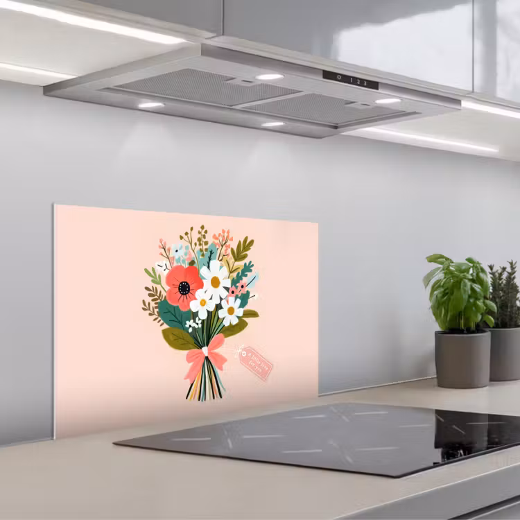 Kitchen splashback for hob - Bouquet - Bow - Card - Quote — 1