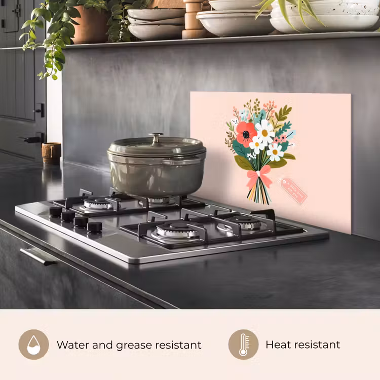 Kitchen splashback for hob - Bouquet - Bow - Card - Quote — 2