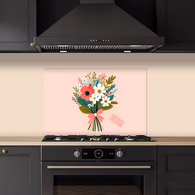 Kitchen splashback for hob - Bouquet - Bow - Card - Quote — 5