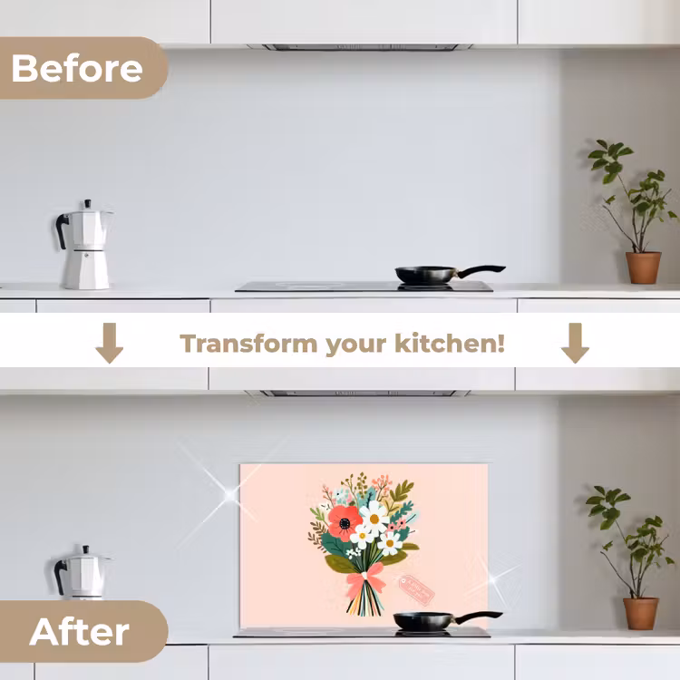 Kitchen splashback for hob - Bouquet - Bow - Card - Quote — 7