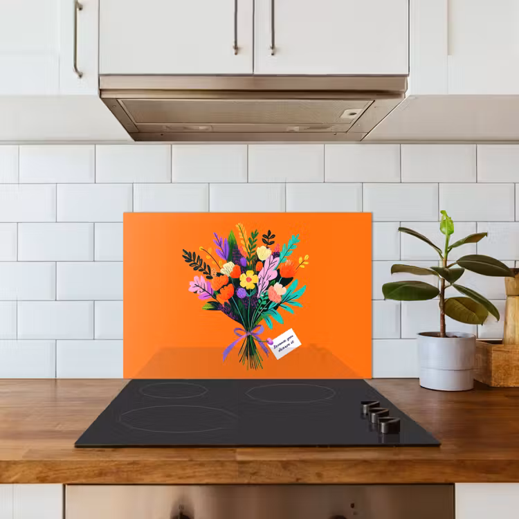 Kitchen splashback for hob - Card - Bouquet - Flowers — 3