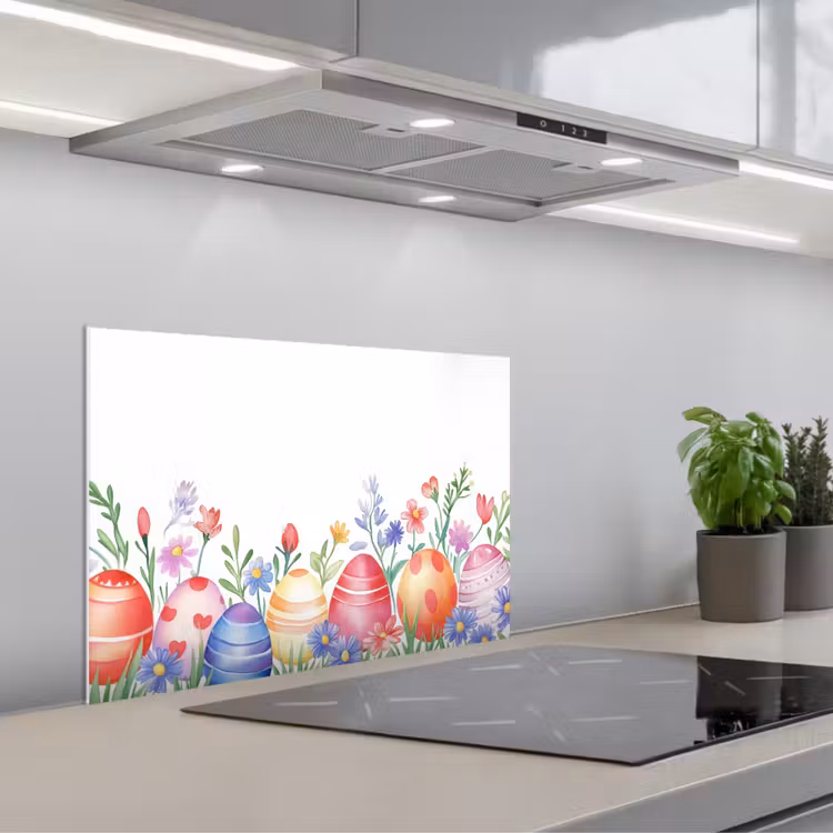 Kitchen splashback for hob - Flower garden - Colorful - Eggs — 1