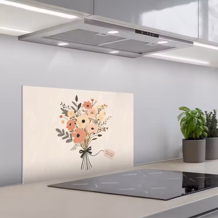 Kitchen splashback for hob - Flowers - Quote - Beige - Ribbon — 1