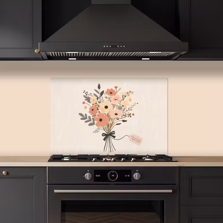 Kitchen splashback for hob - Flowers - Quote - Beige - Ribbon — 5