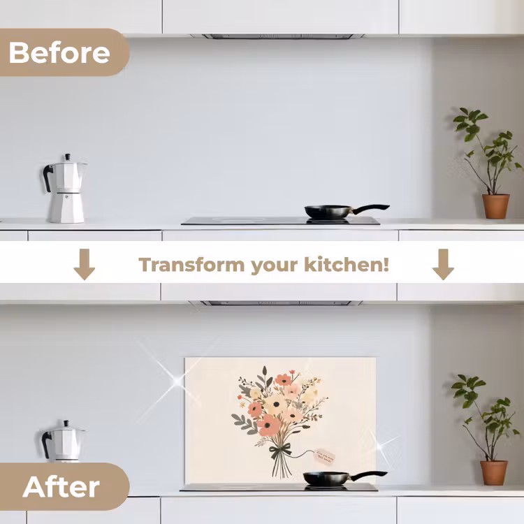 Kitchen splashback for hob - Flowers - Quote - Beige - Ribbon — 7