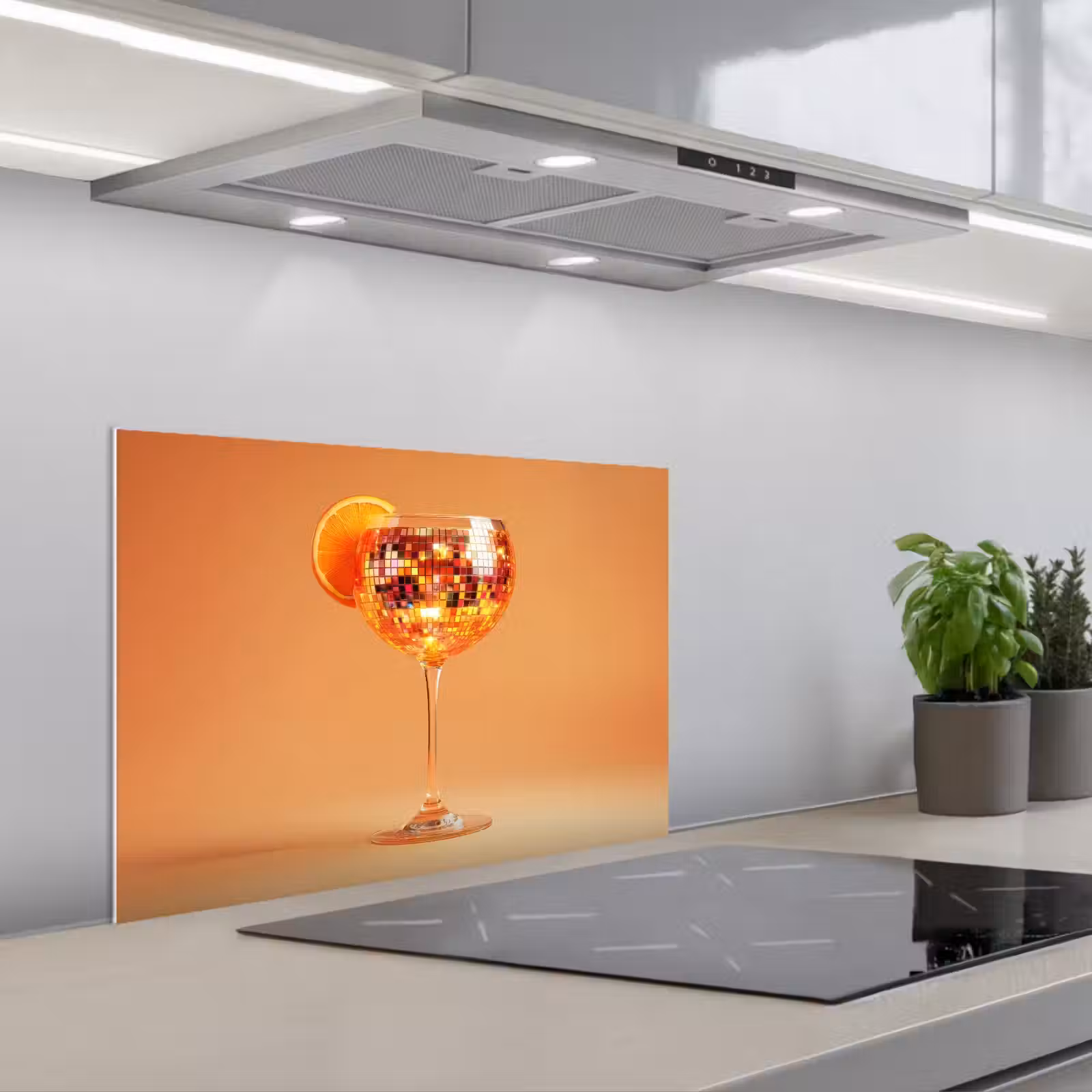 Kitchen splashback for hob - Beverage - Orange - Glitter - Disco — 1