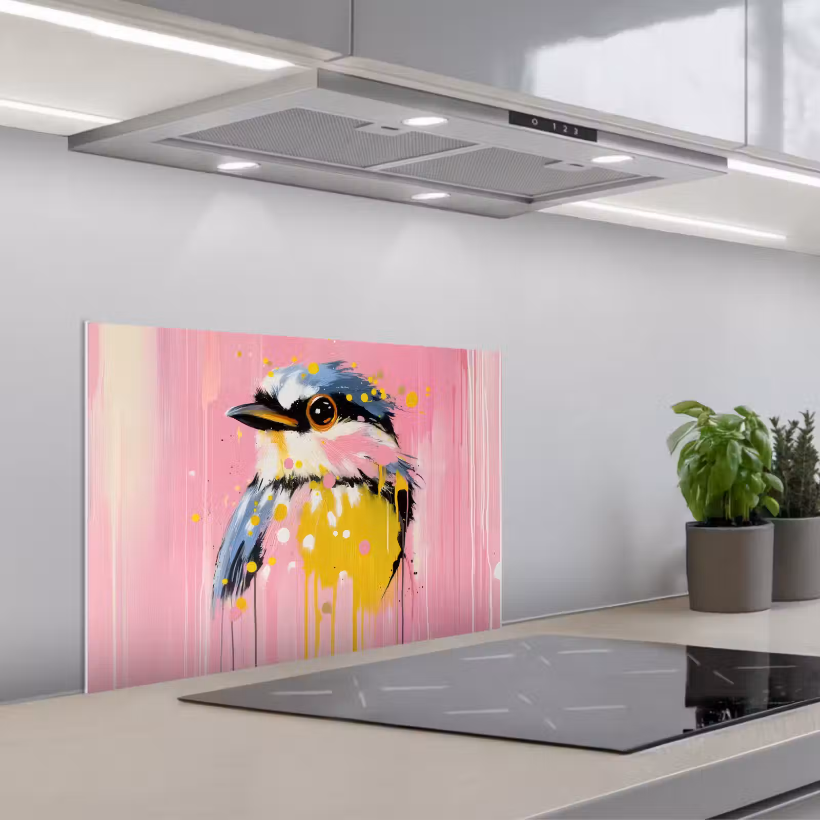 Kitchen splashback for hob - Bird - Pink - Yellow - Blue — 1
