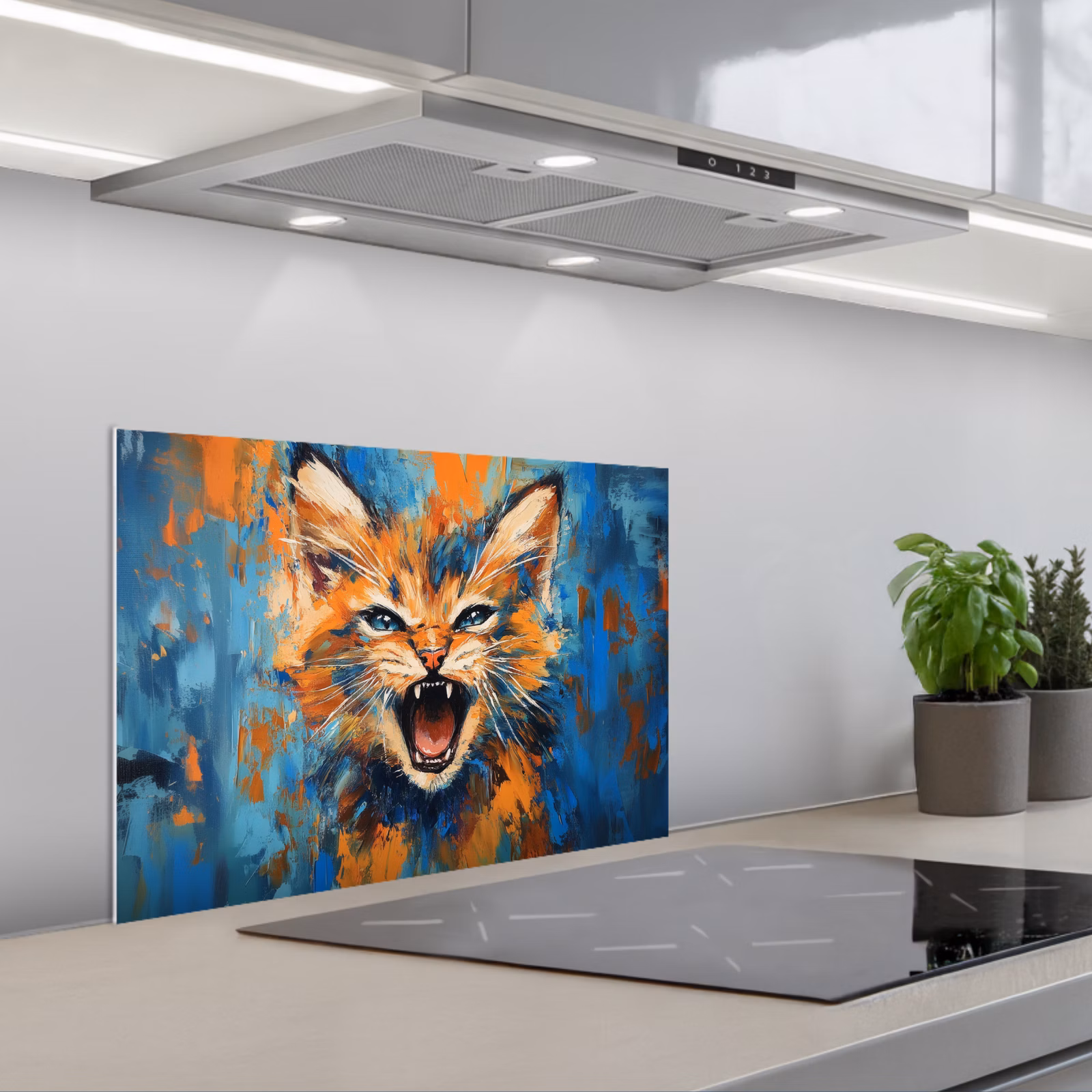 Kitchen splashback for hob - Cat - Colorful - Orange - Blue — 1