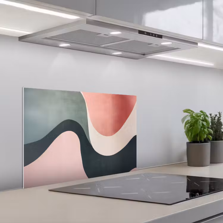 Kitchen splashback for hob - Abstract - Waves - Ornate - Pink — 1