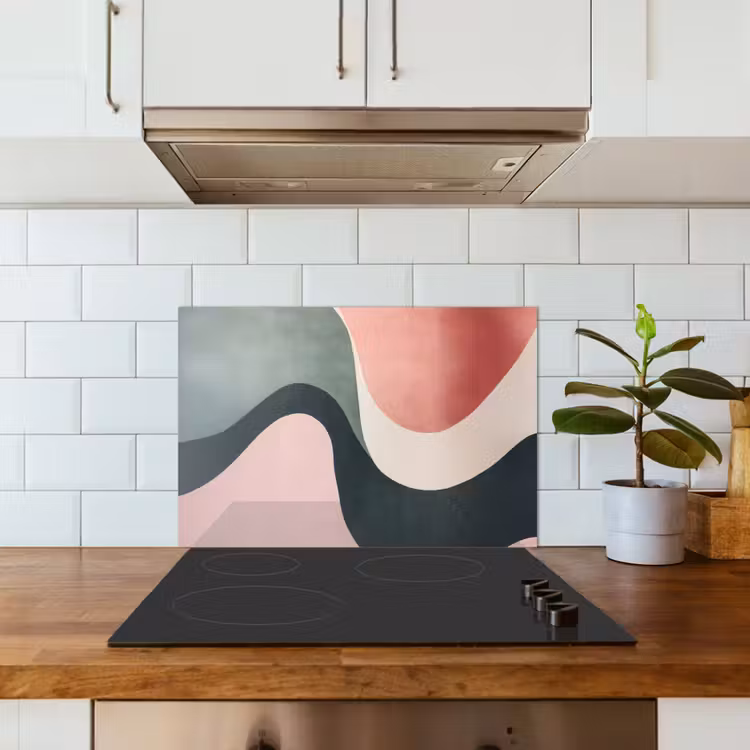 Kitchen splashback for hob - Abstract - Waves - Ornate - Pink — 3