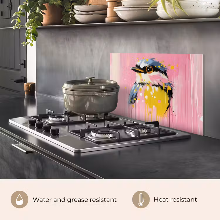 Kitchen splashback for hob - Bird - Pink - Yellow - Blue — 2