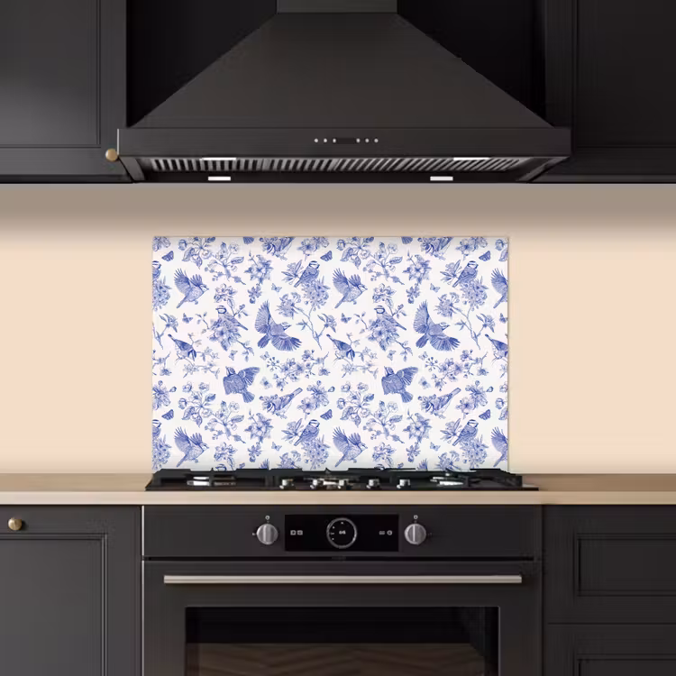 Kitchen splashback for hob - Birds - Flowers - Blue — 5