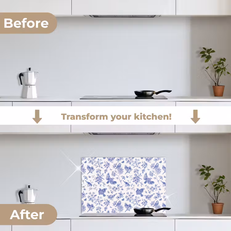 Kitchen splashback for hob - Birds - Flowers - Blue — 7