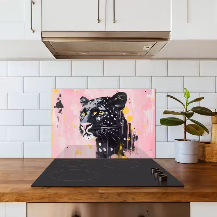 Kitchen splashback for hob - Black - Panther - Pink - Abstract — 3