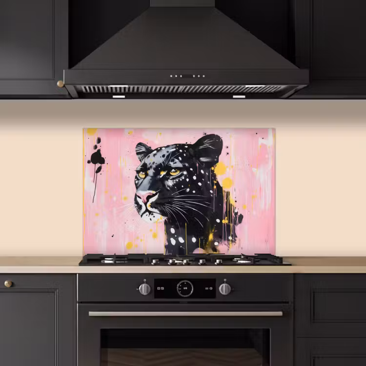 Kitchen splashback for hob - Black - Panther - Pink - Abstract — 5