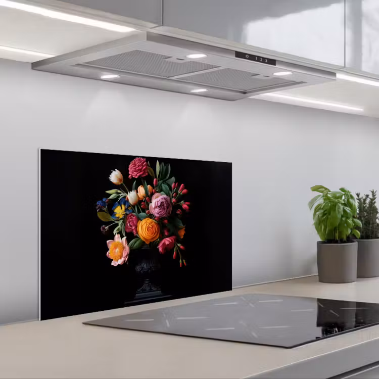 Kitchen splashback for hob - Bouquet - Romantic - Colorful — 1
