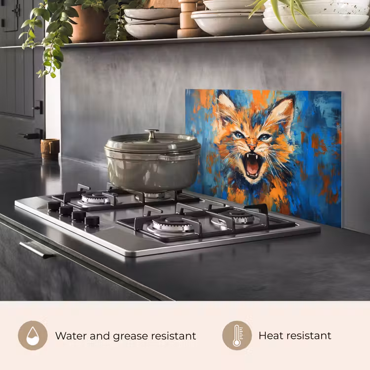 Kitchen splashback for hob - Cat - Colorful - Orange - Blue — 2