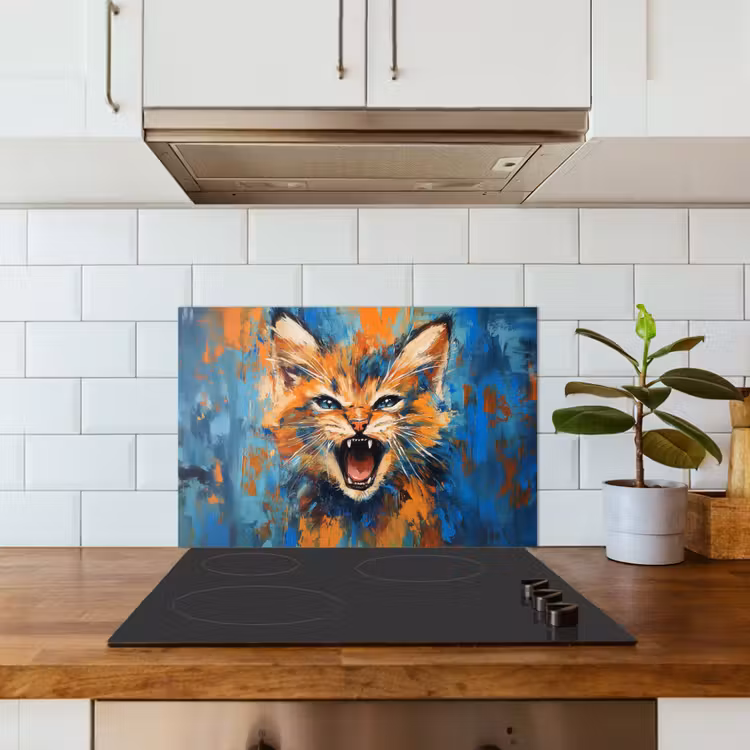 Kitchen splashback for hob - Cat - Colorful - Orange - Blue — 3