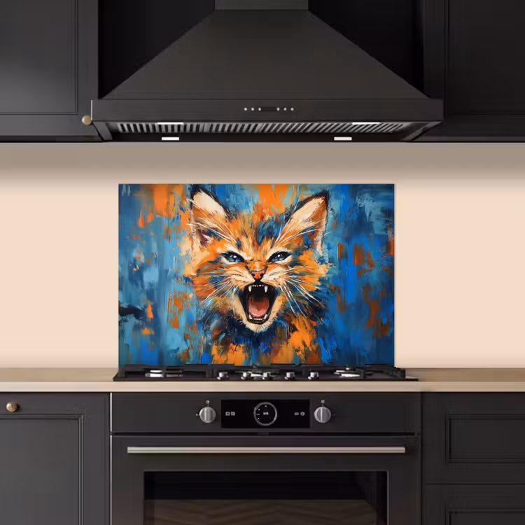 Kitchen splashback for hob - Cat - Colorful - Orange - Blue — 5