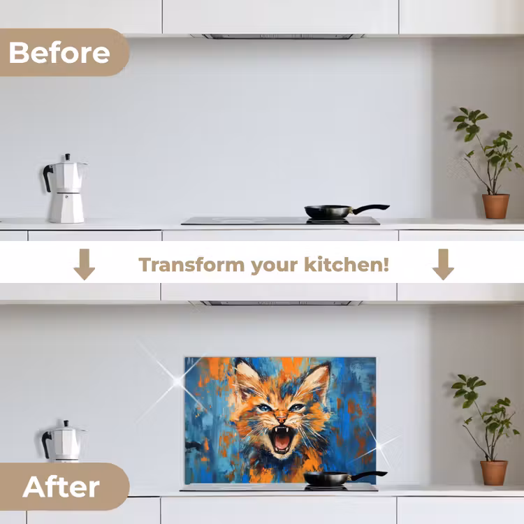 Kitchen splashback for hob - Cat - Colorful - Orange - Blue — 7