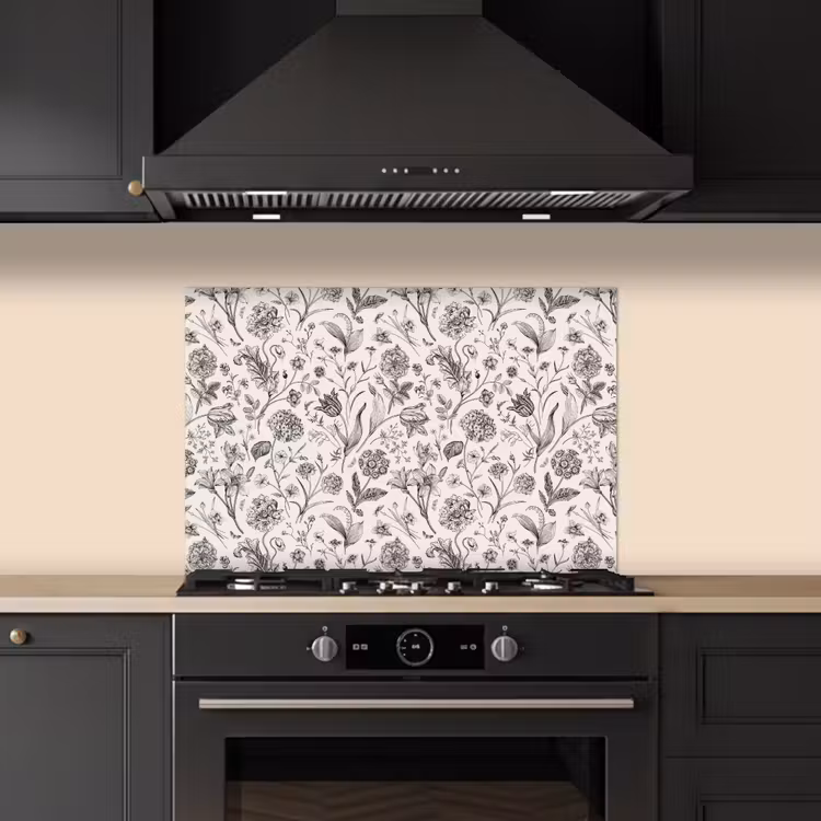 Kitchen splashback for hob - Classic - Black - White - Floral — 5