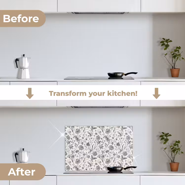 Kitchen splashback for hob - Classic - Black - White - Floral — 7