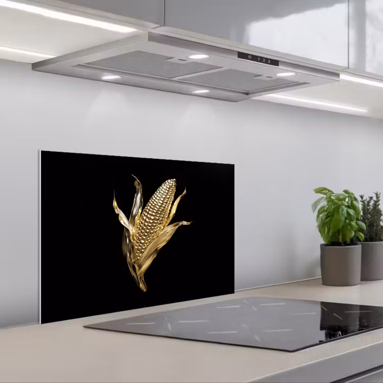 Kitchen splashback for hob - Corn - Food - Gold - Black — 1