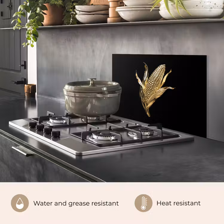 Kitchen splashback for hob - Corn - Food - Gold - Black — 2
